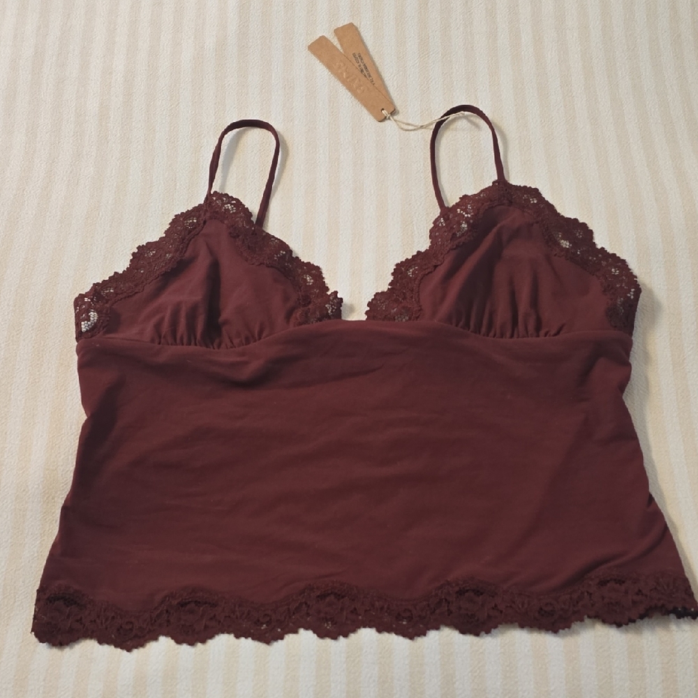 SKIMS Fits Everybody Lace Triangle Cami Size:XL Oxblood